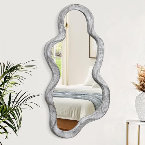 Specchio da parete irregolare con cornice in legno, asimmetrico, moderno, per bagno, soggiorno, camera da letto, ingresso, corridoio, moderno, unico, decorativo, artistico, naturale