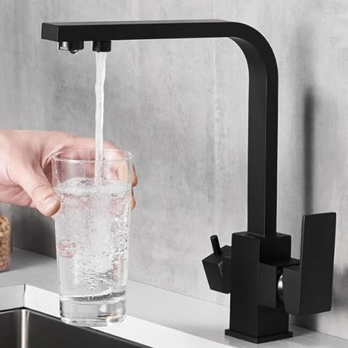 Grifo Cocina 3 Vias Negro Grifo 2 Mandos Latón Grifo de Cocina-Negro