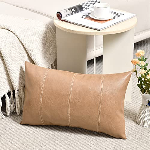 Fancy Homi Lendenwirbel-Kissenbezug, wasserdicht, Kunstleder, dekorativ, für Wohnzimmer, Couch, Bett, handgenäht, 40 x 60 cm, Taupe, moderne Bauernhaus-Dekoration