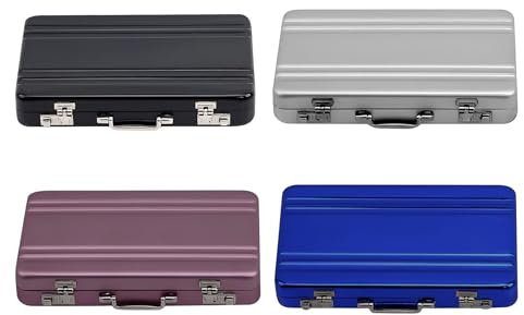 dcvbny Visitenkartenetui, Aluminium, Visitenkartenhalter, Koffer, wasserdicht, Kreditkartenhalter, Organizer, Ausweise, Kreditkartenetui für Damen und Herren, Schwarz, Blau, Silber, Rosa, 4 Stück,