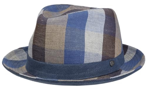 LIERYS Player Karo Stoffhut Pork-Pie-Design Kariert Mehrfarbig Made in Italy Herren Frühjahr Sommer blau L (58-59 cm)