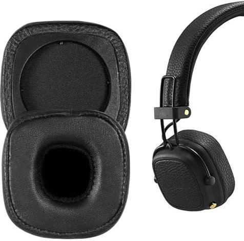 Cuscinetti auricolari di ricambio per cuffie Marshall Major III Wireless On-Ear, Major 3 cuscinetti auricolari in morbida schiuma, copriorecchie in pelle proteica, nero