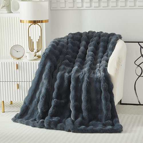 Kuscheldecke Kaninchen Plüsch Flauschige Decke Soft Wohndecke Dick 1000GSM Flanell Couchdecke Warme Überwurfdecke Sofadecke Vielseitig Blanket Für Bett Sofa Schlafzimmer Büro Dunkelgrau 130x160cm
