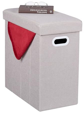 Relaxdays Sitzhocker mit Stauraum, gepolstert, Faltbarer Stoffhocker, Wohnzimmer, Flur, HxBxT: 49 x 48,5 x 27 cm, beige