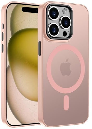 ORDA Magnetisch Hülle für iPhone 15 Pro 6,1 Zoll Kompatibel mit MagSafe,Durchscheinende Matt Handyhülle für iPhone 15 Pro Rückseite Dünn Stoßfest Schutzhülle Rosa