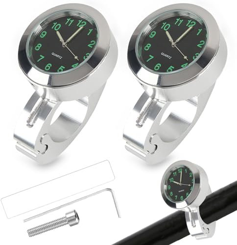 YeahBoom 2 Pcs Motorraduhr für Lenker Wasserdicht,Fahrrad Uhr,Lenkeruhr Motorrad,Motorrad Lenkeruhr,Fahrraduhr für Lenker,Motorrad-Uhren,Lenkerhalterung Uhr für Motorräder Elektrofahrzeuge