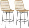 HOMCOM Barhocker 2er-Set, Barstuhl, Tresenhocker mit Rückenlehne aus PE-Rattan, Thekenstühle im Boho-Design, Küchenhocker für Küche, Esszimmer, Stahl, Gelb