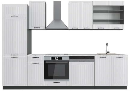Vicco Küchenzeile Fame-Line, Weiß Landhaus/Anthrazit, 300 cm