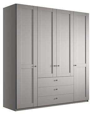 WIEMANN Drehtürenschrank mit 3 Schubkästen, Landhausstil Kleiderschrank 200cm breit, Kieselgrau, Höhe 216cm, Marlow