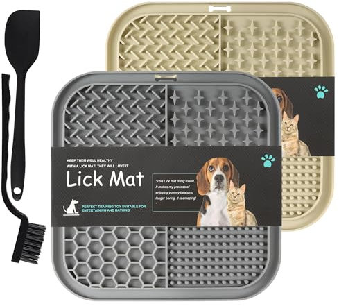 Silikon Schleckmatte & Futtermatte Katzen/Hunde – Antischlingnapf 2er-Set mit Saugnapf, Schaufel & Bürste – Napf, Tränken & Zubehör für Hunde, spülmaschinenfest – Langsames Fressen, Leicht Reinigen