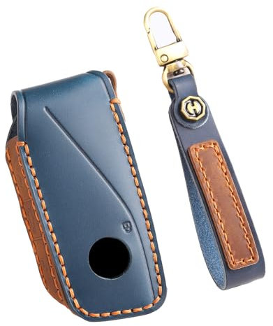 TECART Étui de protection pour clé de voiture - Compatible avec BMW I7 X7 G07 LCI IX I20 X1 U11 7 G70 G09 XM U06 G81 M3 2023 - En cuir - 4 boutons, bleu, 4 Tasten