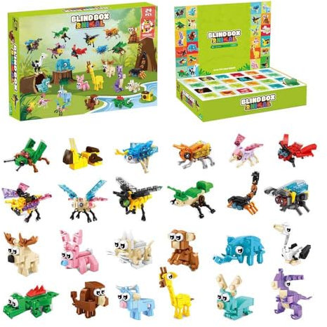 KYLON Insekten Tiere für Iego Adventskalender 2024, Adventskalender Kinder, 24 Tage 12 Insekten+ 12 Tiere Weihnachten Countdown Kalender Bausatz für Kinder