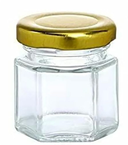 Tarros De Mermelada 12 Uds. Mini frascos de vidrio hexagonales de 45ml/60ml con tapas doradas, recipiente vacío pequeño for mermeladas de miel y especias de 45ml Tarros De Conservación(12pcs 60ml)