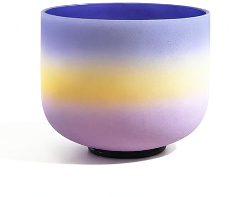 TRAYAYA 432 Hz Rainbow A Note Third Eye Chakra Frosted Quartz Crystal Singing Bowl 8 Inch with Rubber Mallet,O-ring