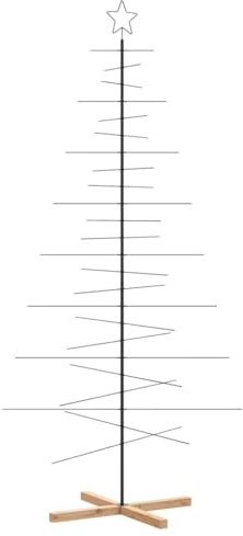 vidaXL Albero di Natale in Metallo con Base in Legno Nero 210 cm, Albero di Natale Decorativo, Albero di Natale, Decorazione di Natale