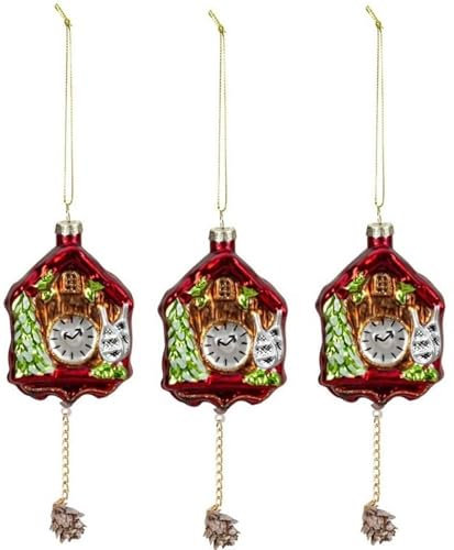 3 Stück Kuckucksuhr 15,5cm Glas Weihnachtsanhänger Geschenkanhänger Christbaumschmuck