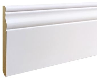 Onlywood Battiscopa in Legno bianco Laccato - Dimensioni Battiscopa Legno 13 mm di Spessore x 120 mm di Altezza - Modello Inglese Ducale - Asta 2,5 Metri