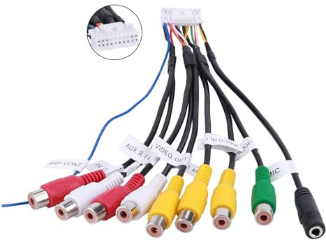 wanhonghui - Cable adaptador RCA de 20 pines para radio Android, cable estéreo AUX para radio de coche, altavoz de bajo/amplificador, micrófono de 3,5 mm