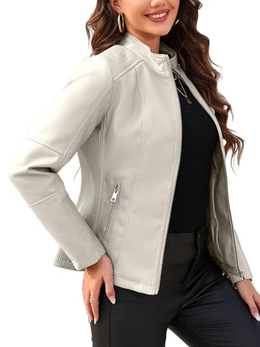 Giolshon Giacca da Donna in Similpelle da Motocicletta Primaverile e Autunnale Giacca Casual Corta