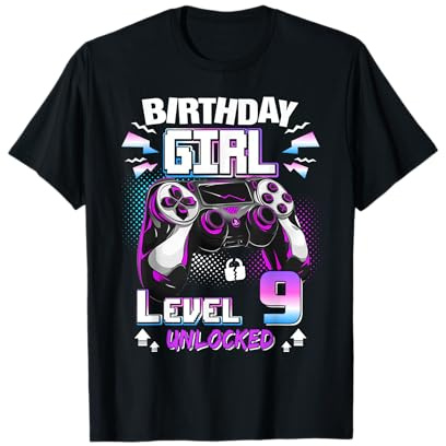 9th Birthday Girls Level 9 Unlocked 9 Years Old T-Shirt