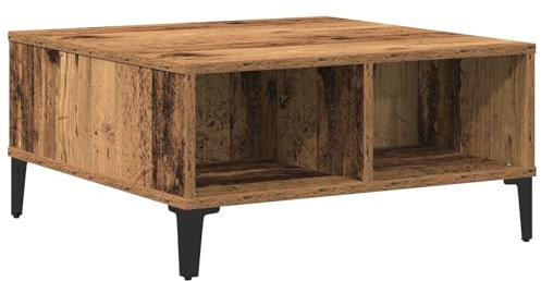 vidaXL rustikaler, brauner, quadratischer Couchtisch | Solides Altholz | Innenbereich mit Zwei eingebauten Regalen | Vintage verwitterte Oberfläche | Wohnzimmermöbel