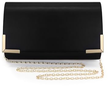 FuninCrea Pochette Donna Elegante Busta Borsa Tracolla Donna con Tracolla a Catena Rimovibile di 100 cm, Pochette Eleganti da Cerimonia Borsa a Mano Donne per Matrimonio Banchetto Festa Prom (Nera)