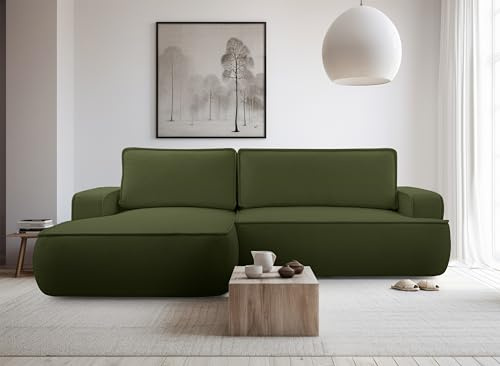 AXLIVING Ablia Sofa L Form mit Schlaffunktion Dunkelgrün 267 cm L