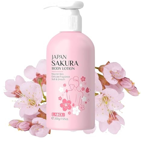 Cherry Blossom Body Lotion with Niacinamide, Vitamin C & Shea Butter | Firming & Brightening Moisturiser for Dry & Mature Skin | Lactic Acid Body Lotion with Real Sakura Extract | 200ml Pump