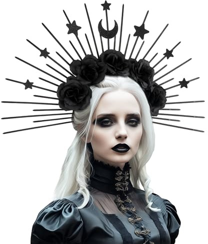 NewL Elegantes Gothic-Stirnband, schwarze Rose, Halloween, Königin, Haarreif, Stern, Mond, barockes Diadem, Haarband für Bühnenaufführungen, Themen-Events, Verkleidungsrequisiten