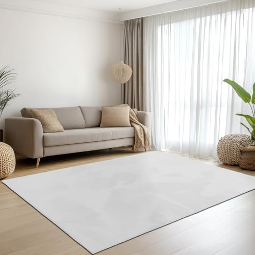Teppich-Traum Kurzflor Teppich Modern Hasenfell-Optik Weiß 200x290 cm | Seidig weich und pflegeleicht, rutschhemmend, formstabil, saugrobotergeeignet, allergikerfreundlich, OEKO-TEX geprüft