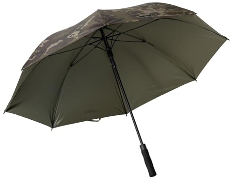 Korda - Compac Umbrella Dark Kamo - Waterproof Fishing Umbrella, 140cm Wide Bankside Shelter, Push Button Open, Compact Retaining Strap Storage
