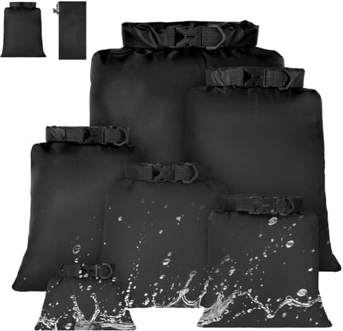 vsshe wasserdichte Tasche, 6 Stück wasserdichte Aufbewahrungsbeutel, 1,5/2,5/3/3,5/5/8L Packsack Wasserdicht Ultraleicht Dry Bag Trockentasche für Driften Schwimmen Schnorcheln Camping Kajak, Schwarz