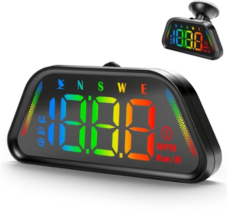 Linkstyle Head Up Display Coche, Velocímetro Digital GPS con Alerta Exceso Velocidad y Luces LED Personalizable, Pantalla HUD para Coche Camión Moto