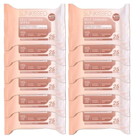 Self-Tanning Wipes – 12 x 25 Pack (300 Wipes Total) | Gradual Self-Tan Towelettes for Face & Body | Vegan, Streak-Free, Quick-Drying | Unisex Bronze Glow