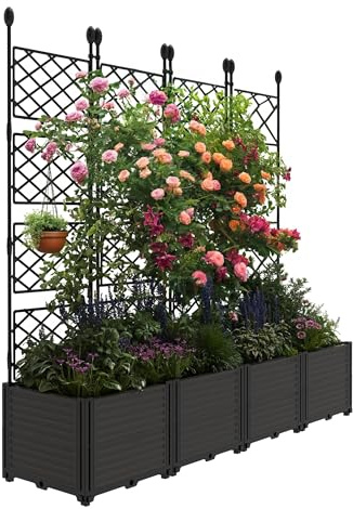 Garvee Bac à Fleurs surélevé avec Treillis – Jardinière modulaire Robuste pour Plantes grimpantes, Herbes, légumes – Écran d'intimité extensionérieur – Lot de 4, 168x160cm – Idéal Jardin terrasse