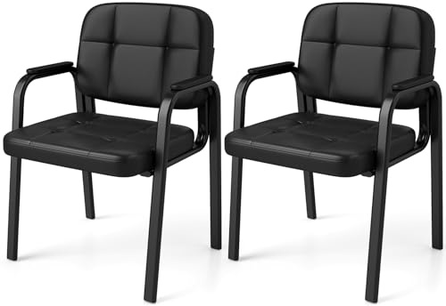GIANTEX 2er Set Besucherstühle mit gepolsterten Armlehnen | Konferenzstühle mit gepolsterter Rückenlehne, Metallrahmen, bis 150 kg belastbar, für Konferenzraum, Schwarz