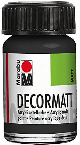 Marabu 14010039073 - Decormatt Acryl Schwarz 073, 15 ml, samtmatte Acrylfarbe auf Wasserbasis, cremig und farbintensiv, speichelfest, wetterfest, zum freien Malen und Schablonieren