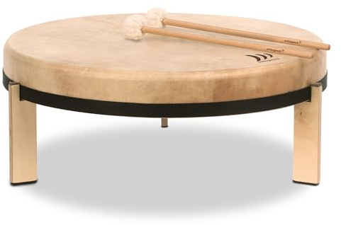 Schlagwerk RTF60 Stand-Rahmentrommel mit Füßen -⌀ 60 cm/Gesamthöhe: 23 cm - Ziegenfell, Buchenholz, inkl. 2 Schlägel - für Therapie, musikalische Früherziehung, Kindergarten, Musikunterricht