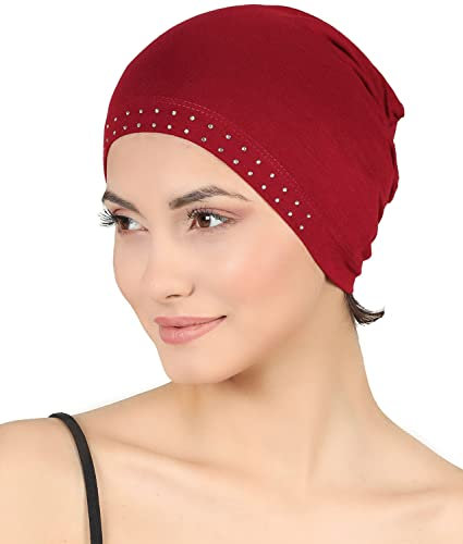Deresina Headwear Verzierte Schadelkappe bei Haarausfall, Bambus Chemo Kopfbedeckung für Damen, Schlafmütze, Mützen für krebspatienten, Bonnet Haube für unter Hut, Turban oder Kopftücher (Burgund)