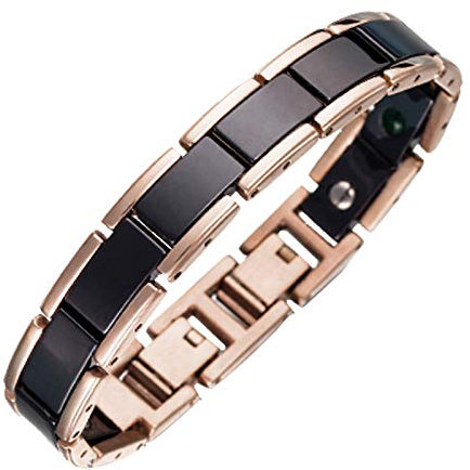 Lunavit Olymp Jade bracelet magnétique noir/rosé-or, éléments en céramique encadrées avec titane, pures pierres Jade, néodyme-aimants à2000 Gauss, des pierres germanium Ge32 inclusivement boîte cadeau
