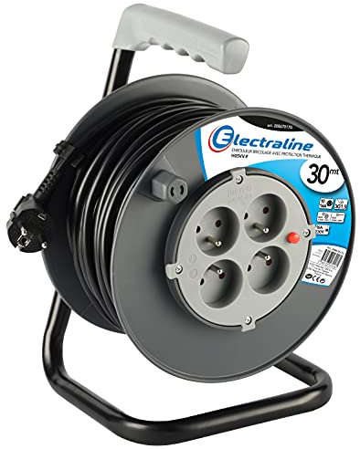 Electraline 20867017G - Prolunga elettrica 30 m, con avvolgitore a 4 prese, 16 A, sezione 3G1,5 mm², colore: Grigio