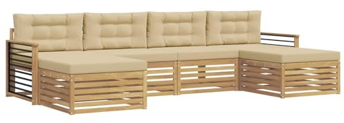 vidaXL Sofagarnituren 6 pcs Weiß und Beige Massivholz Akazie, Akazienholz Sofa-Set, modulares Design für die Lounge im Freien, Bequeme Loungemöbel für den Garten
