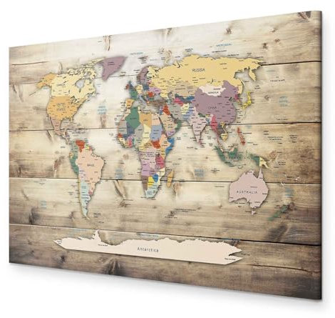 B&D XXL - Wandbilder 60x40 cm 1 tlg - Wand Deko Vlies Leinwand Bilder Groß Wanddeko Wohnzimmer Schlafzimmer Kunstdrucke - Poster Weltkarte Kontinente Welt Karte Holz k-B-0009-b-b