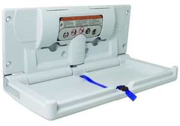 Bradley Horizontal Baby Changing Station, Surface-Mounted, Adjustable Safety Belt, Integrated Liner Dispenser & Purse/Diaper Bag Hook, ADA Compliant, High-Density Plastic, Light Gray, 9631