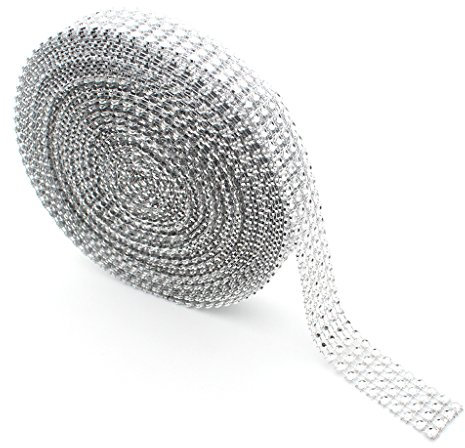Benvo 4 Row 10 Yard Acryl Bling Diamond Rhinestone Ribbon Wrap für Hochzeitstorte, Geburtstag Dekorationen, Baby Shower Events und Kunst und Handwerk Projekte, Silber