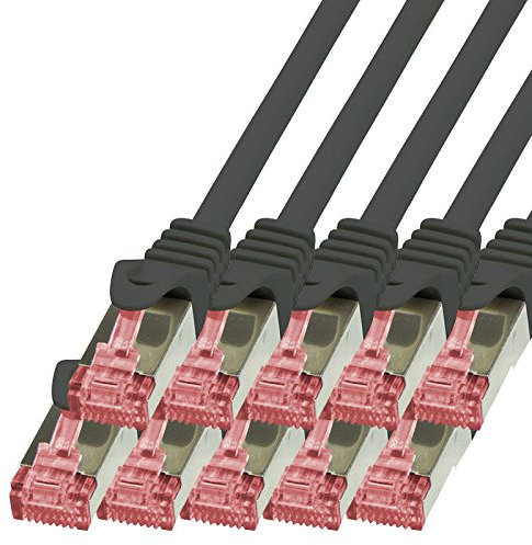 BIGtec Lan Kabel 10 Stück 0,25m Netzwerkkabel Ethernet Internet Patchkabel CAT.6 schwarz Gigabit SFTP doppelt geschirmt für Netzwerke Modem Router Switch kompatibel zu CAT.5 CAT.6a CAT.7 Stecker