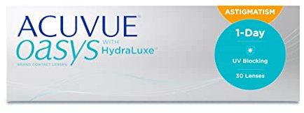 ACUVUE OASYS 1-Day for Astigmatism Kontaktlinsen – Tageslinsen mit komfortablem Tragegefühl – -2,5 dpt, Cyl -0,75, Ach 180 & BC 8.5 – Mit UV Schutz & Austrocknungsschutz – 30 Linsen