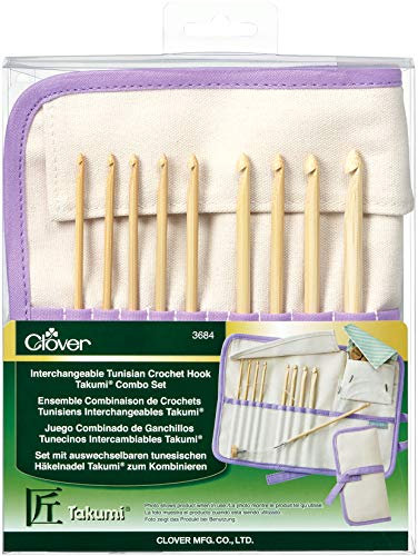 Clover Takumi Austauschbares tunesisches Häkelnadel-Set aus Bambus, Edelstahl, synthetischer Gummi, braun, 8 Height x 6.8 Length x 1.2 Width