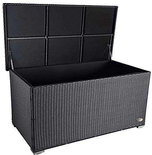 RS Trade® exclusive 'Venezia' 950 L Polyrattan Garten Kissenbox aufbewahrungsbox wetterfest wasserdicht 146 x 83 x 80 cm, Auflagenbox mit verstärktem Deckel und Gasdruckfedern, Schwarz