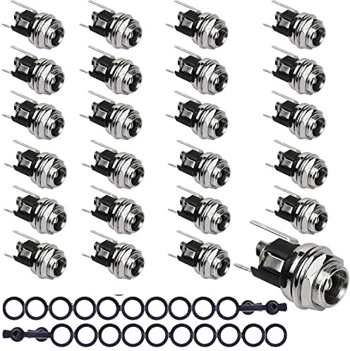 RUNCCI-YUN 24PCS 5.5 x 2.1 MM 5.5 x 2.5 MM DC Power Jack 3 Terminals Female Panel Mount Power Plug Connector Adapter +Dustproof Cap24PCS